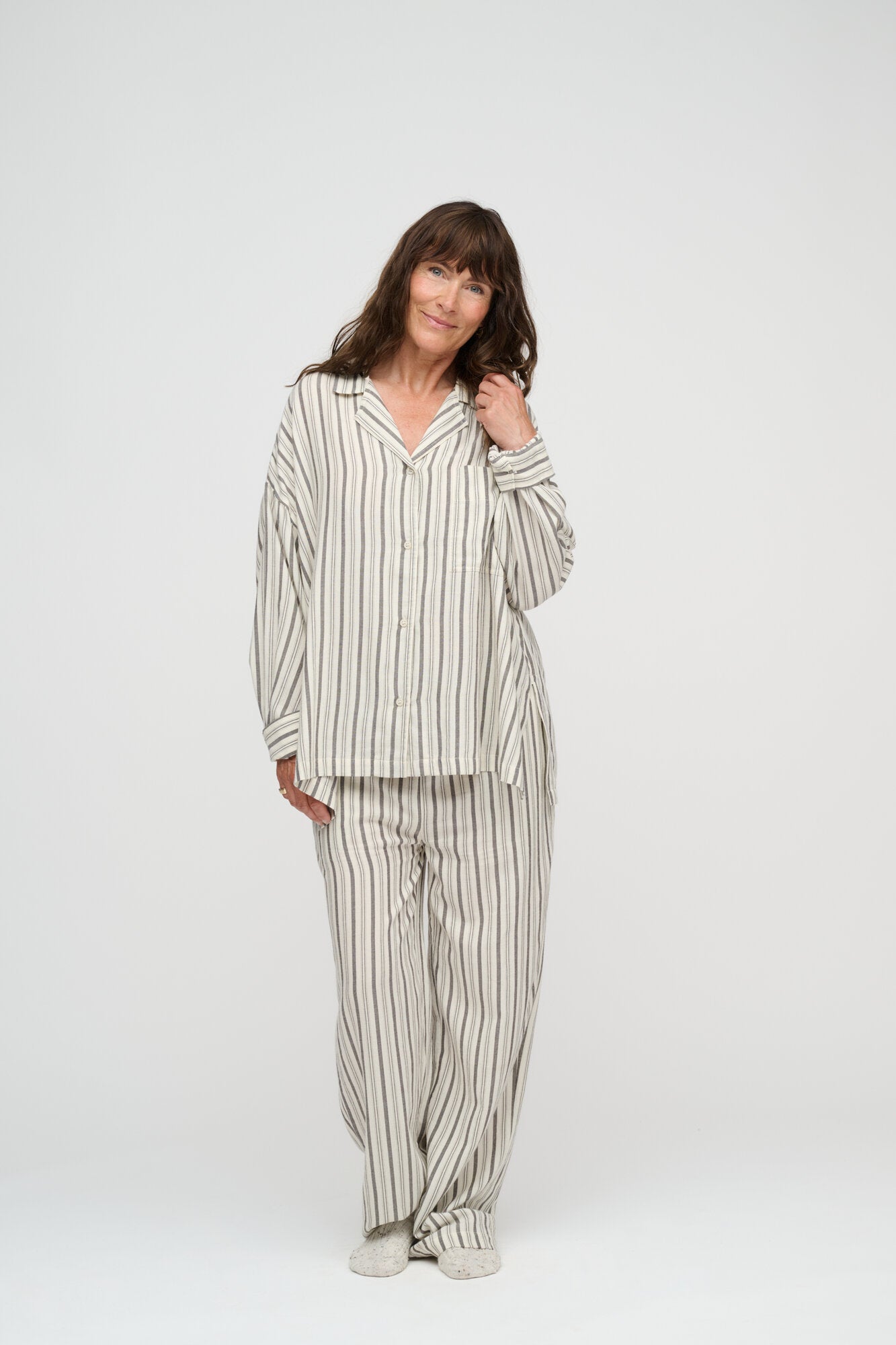 Moon Stripe løse bukser – Ecru/Brown